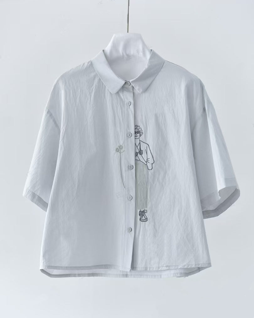 Graffiti Line Sunglasses Character Short-Sleeve Shirt in Blue