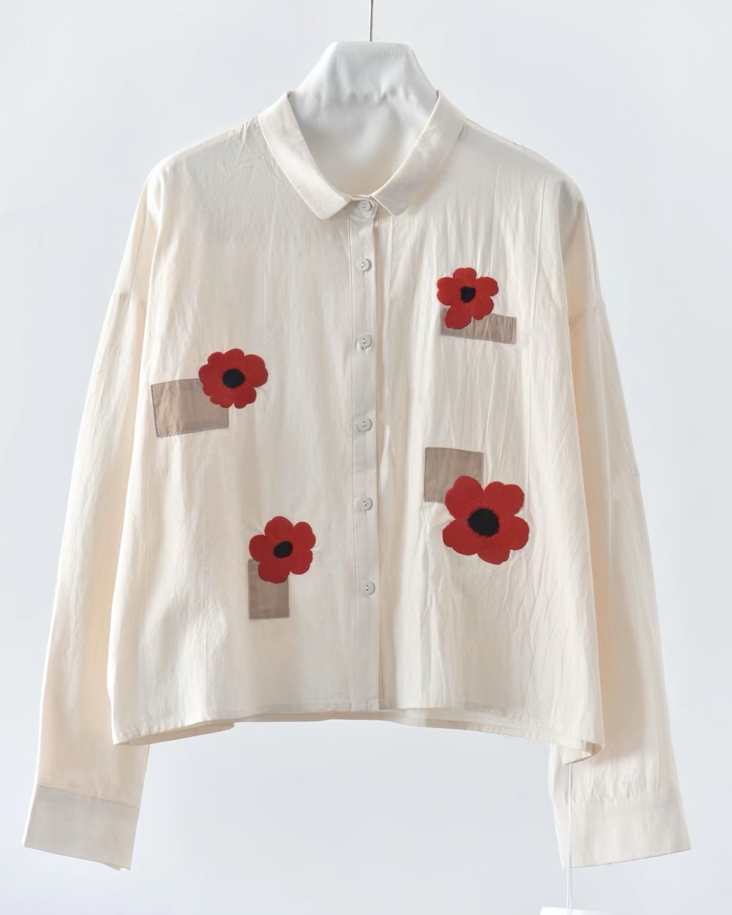 Spring Bloom Pink Shirt with Red Floral Embroidery