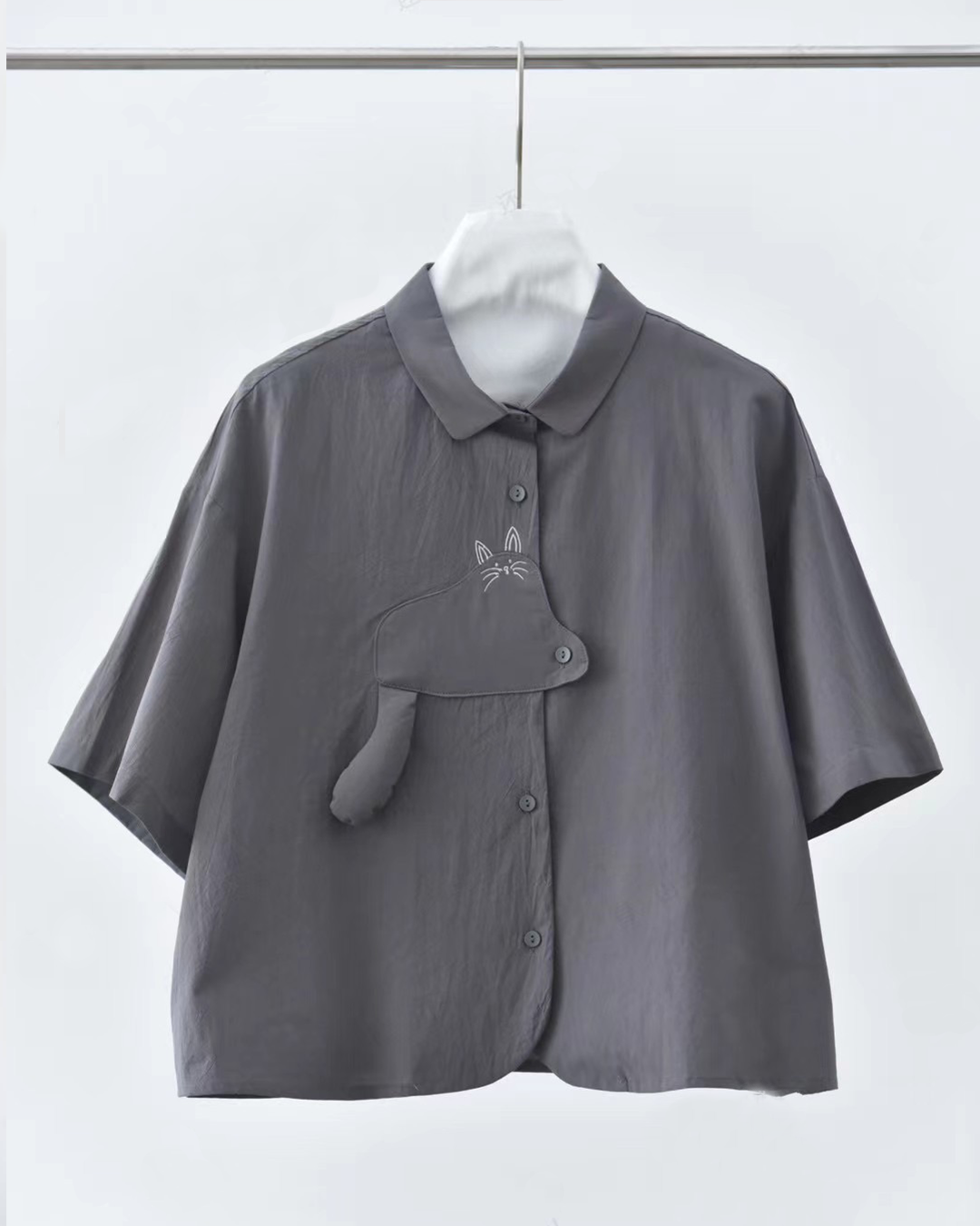 Cat Cloud Tail Short Sleeves Cotton Shirt