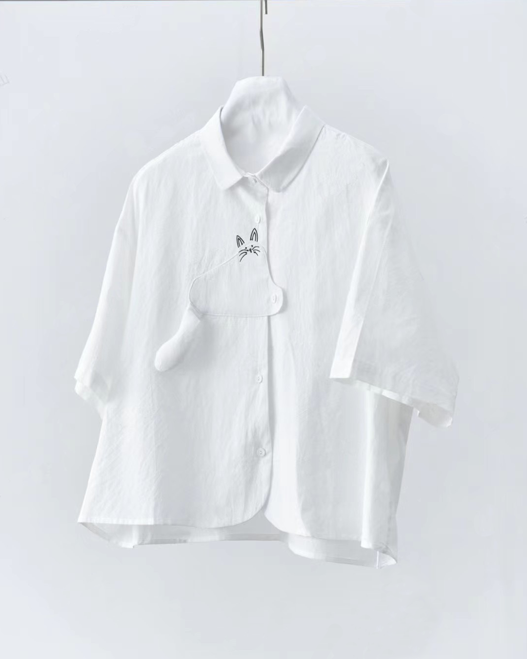 Cat Cloud Tail Short Sleeves Cotton Shirt