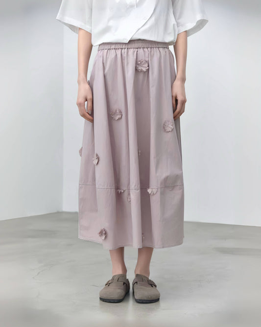 3D Small Flowers Deco Cotton Skirt Available in Black and Pink