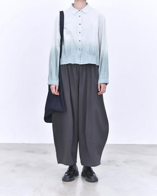 Ombre Tie-Dye Pleated Waist Long-Sleeve Shirt