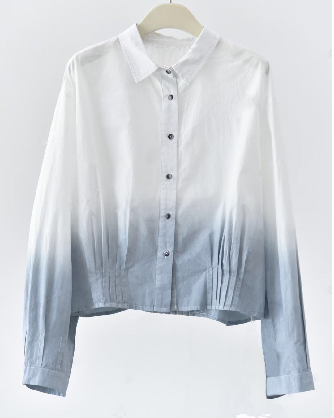 Ombre Tie-Dye Pleated Waist Long-Sleeve Shirt