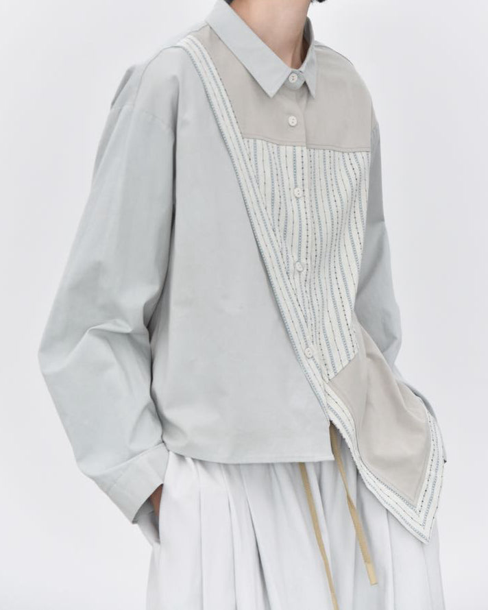 Pre-order Striped Patchwork Asymmetric Shirt