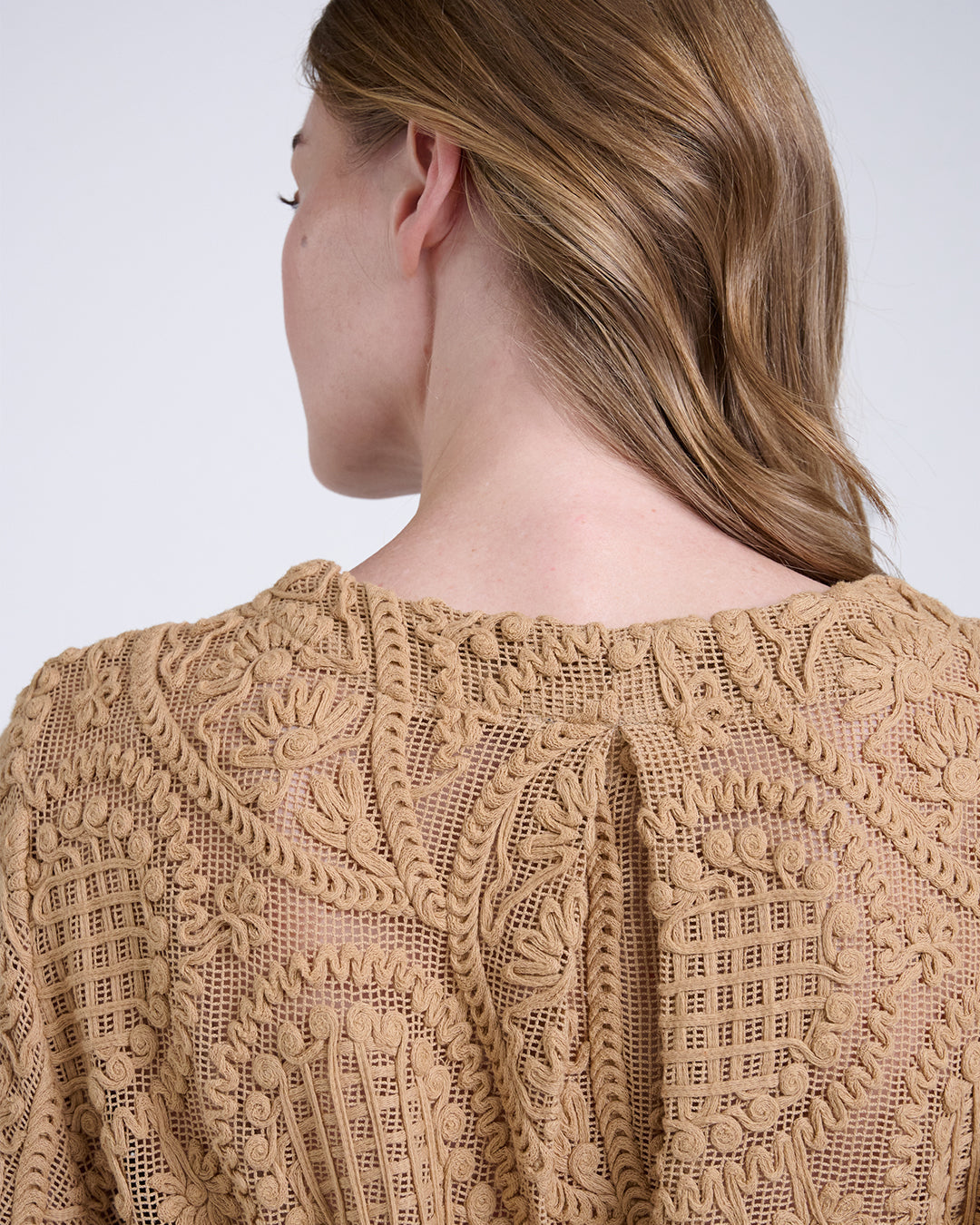 Elegant Baroque Lace Coat with Waist Belt in Khaki
