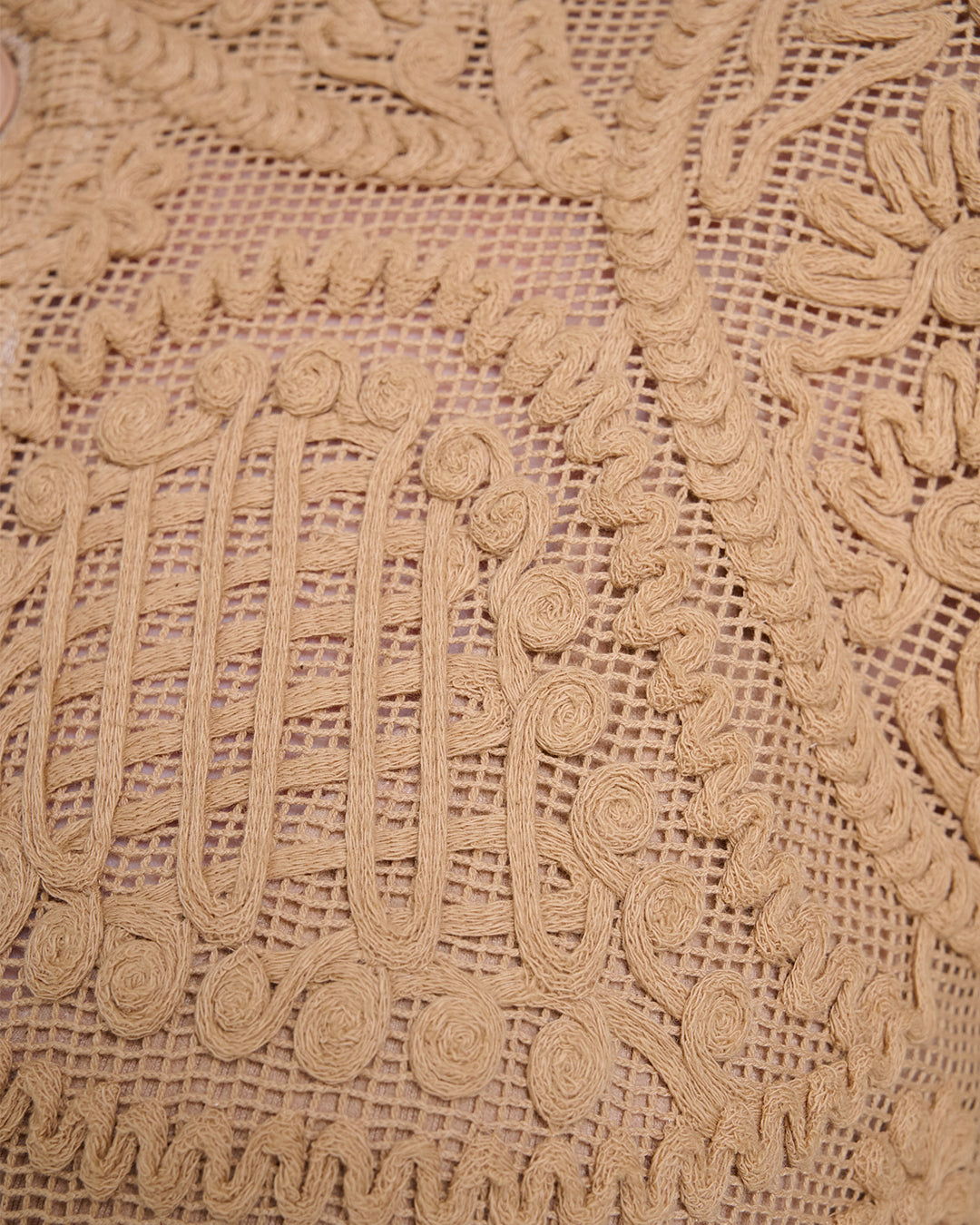 Elegant Baroque Lace Coat with Waist Belt in Khaki
