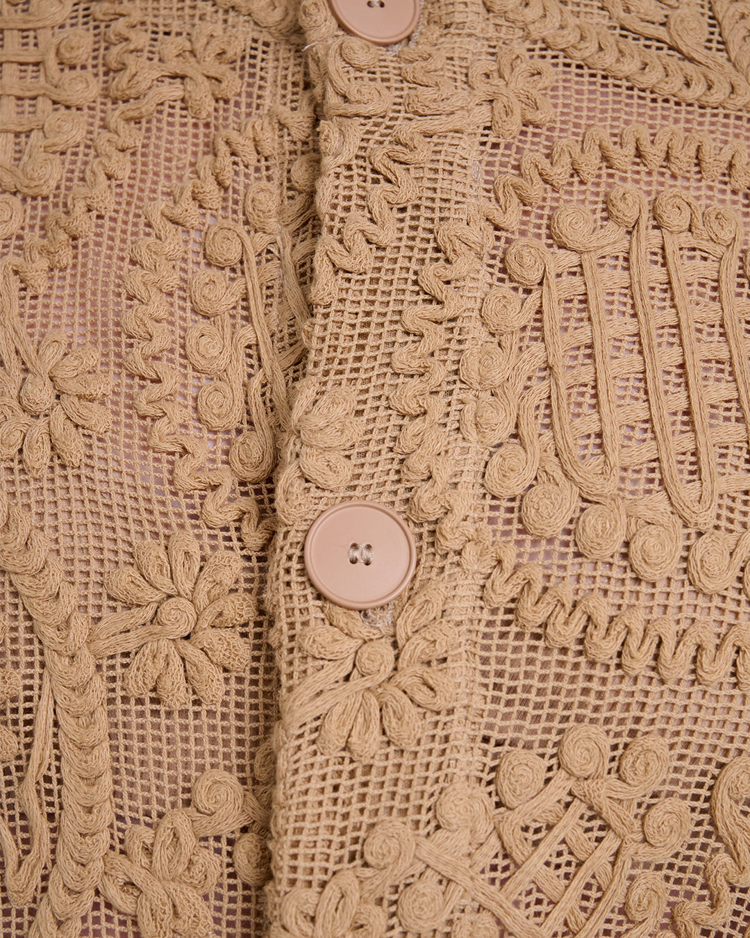 Elegant Baroque Lace Coat with Waist Belt in Khaki