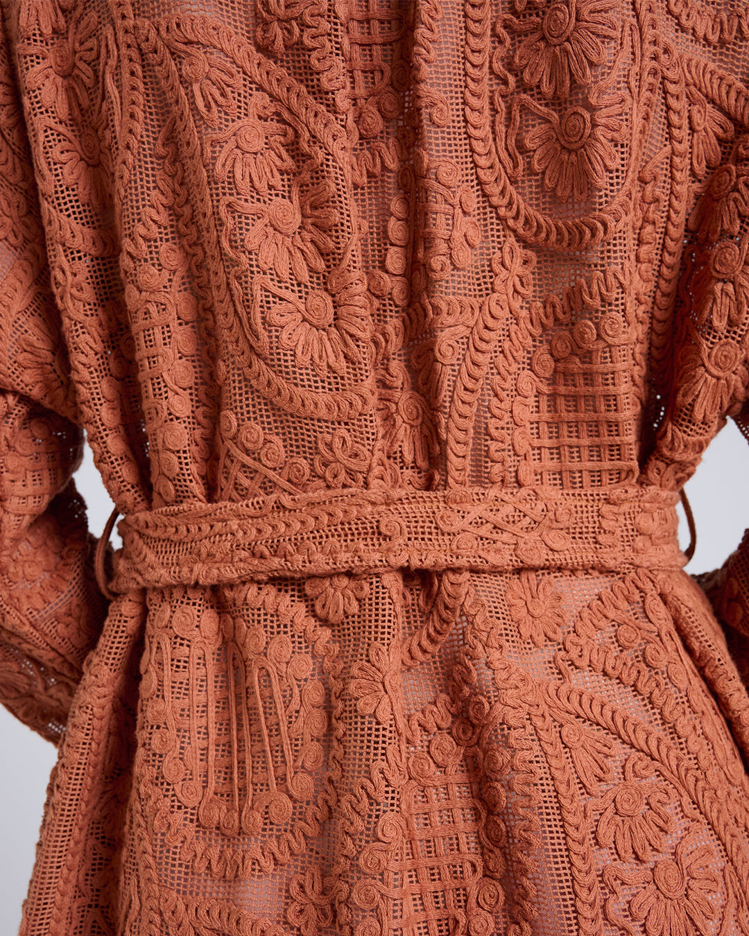 Elegant Baroque Lace Coat with Waist Belt