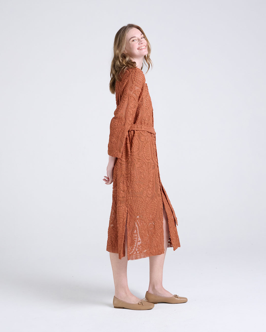 Elegant Baroque Lace Coat with Waist Belt