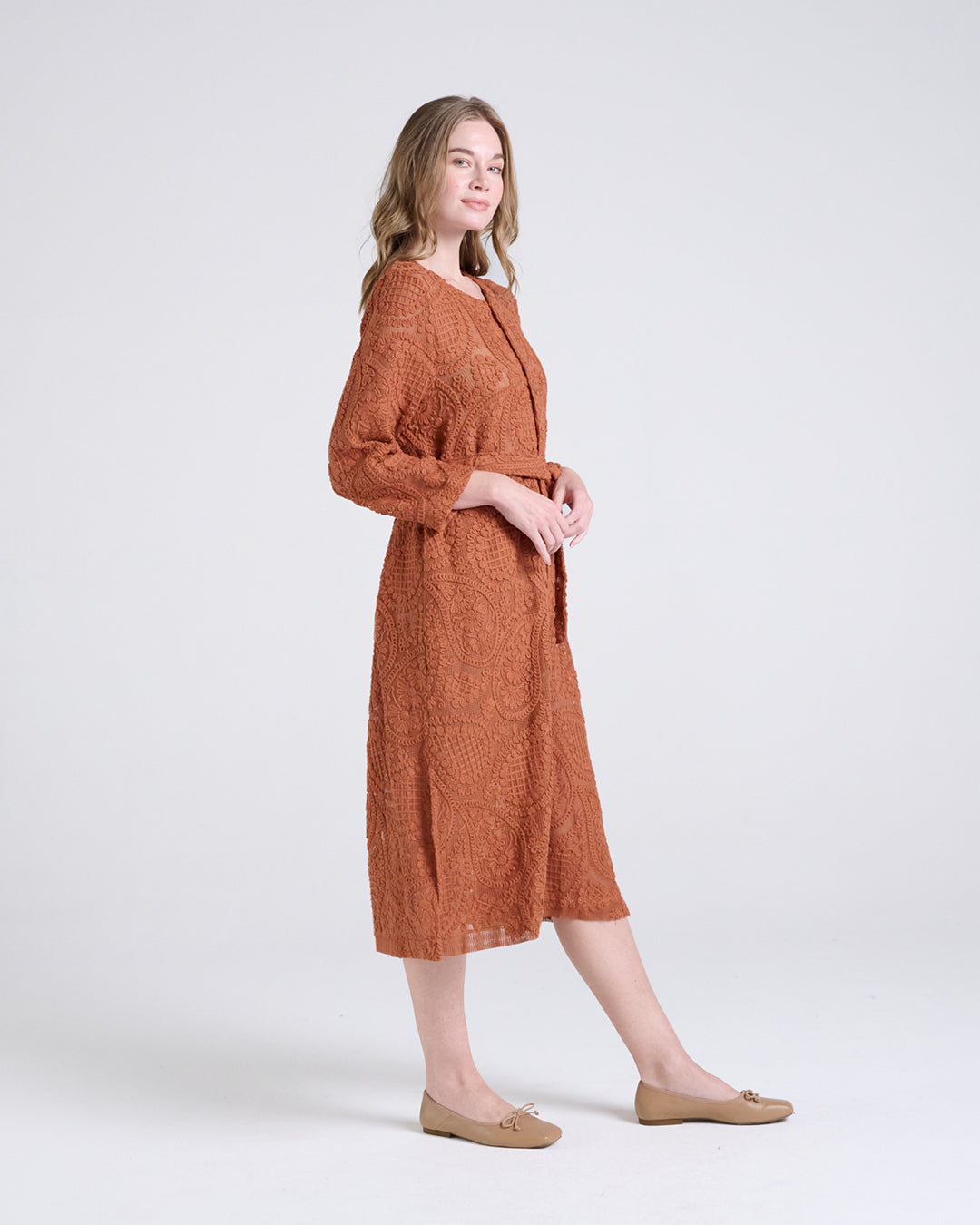 Elegant Baroque Lace Coat with Waist Belt
