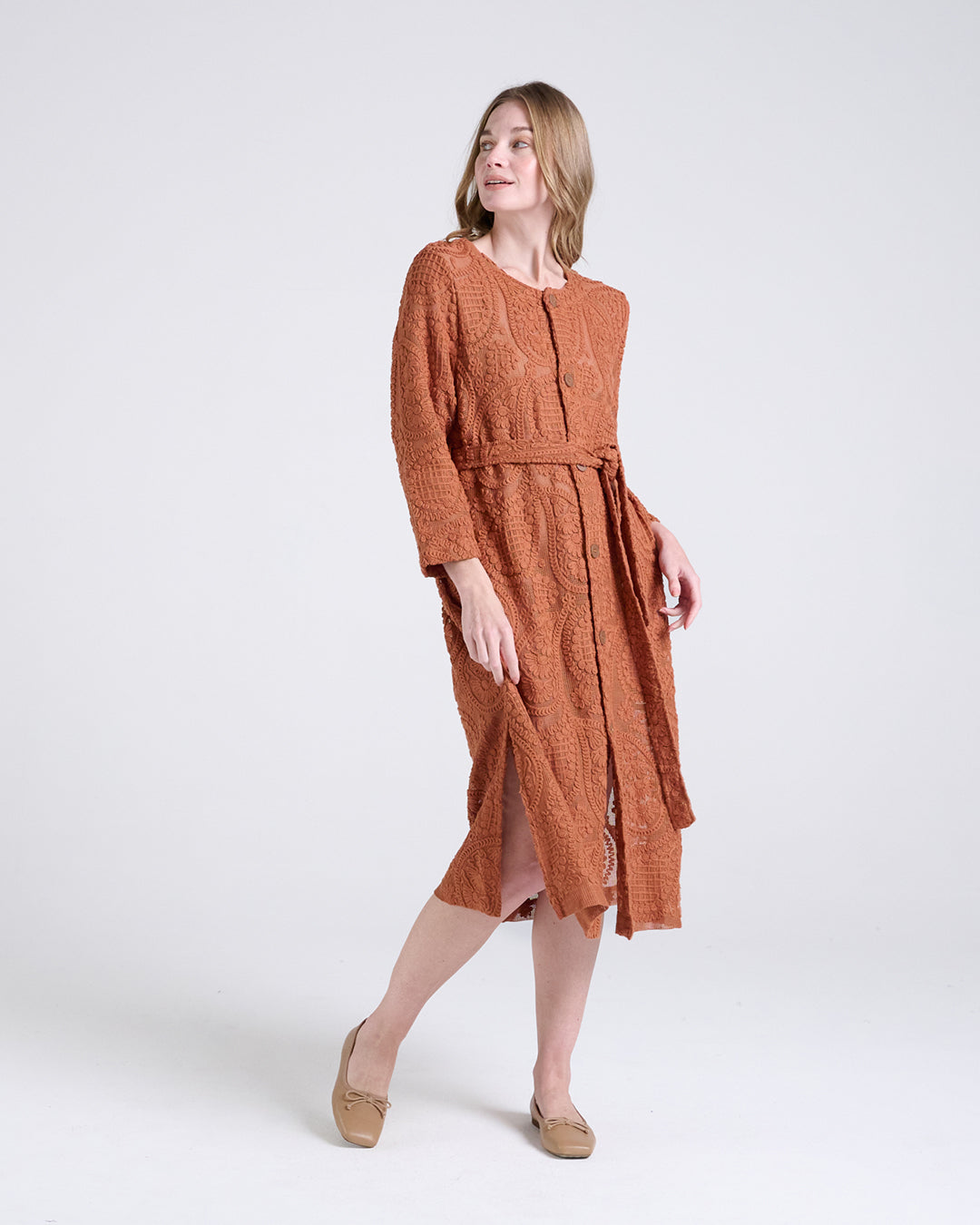 Elegant Baroque Lace Coat with Waist Belt
