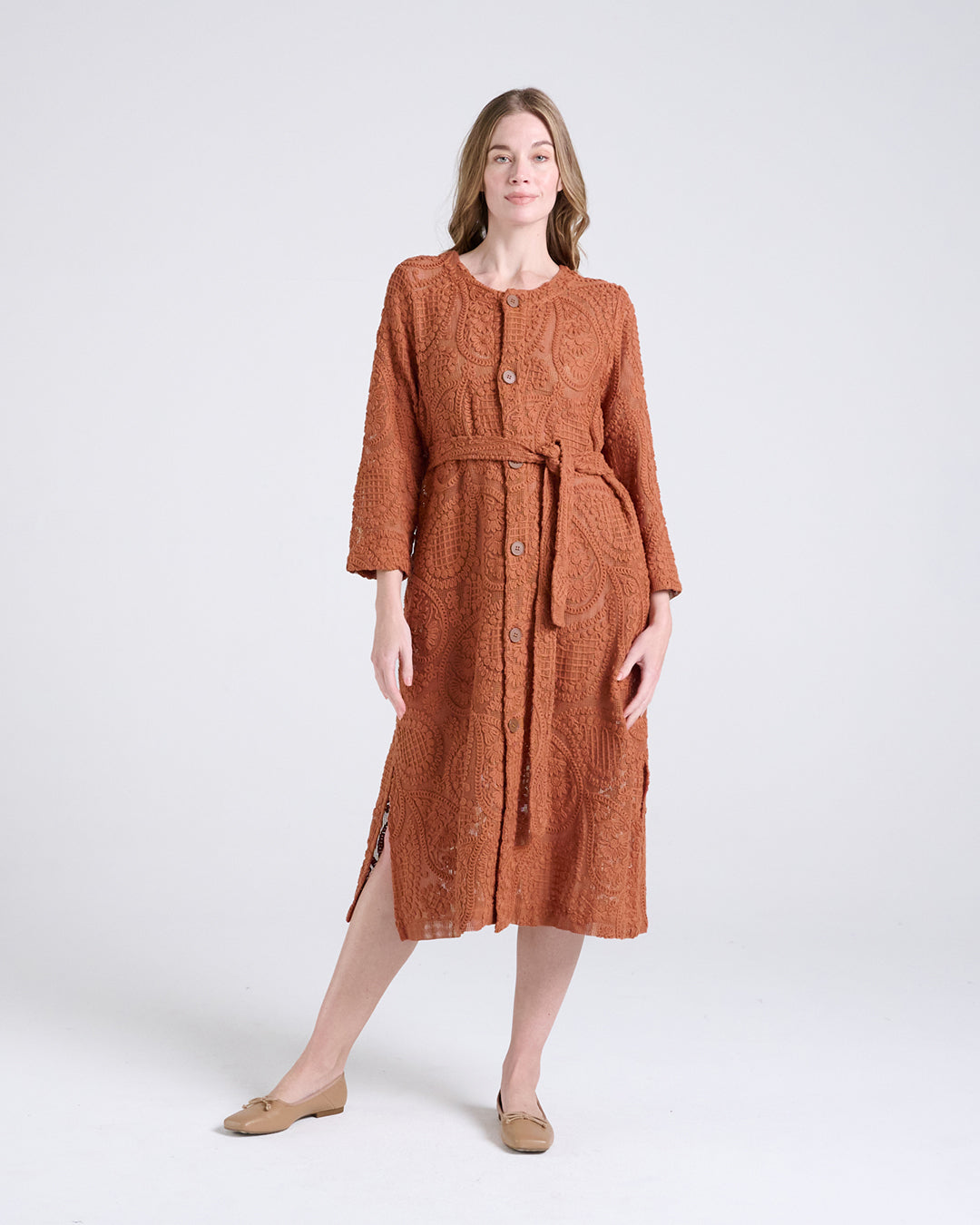 Elegant Baroque Lace Coat with Waist Belt