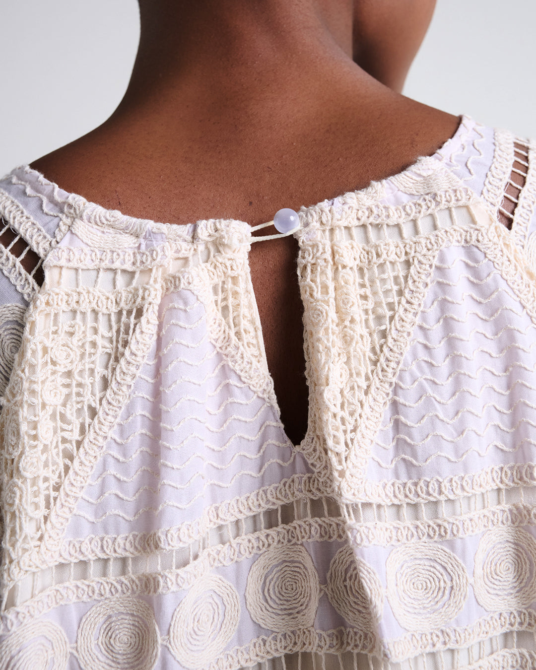 Heavy Lace Cotton Dress in Blush Purple with Puff Elbow Sleeves