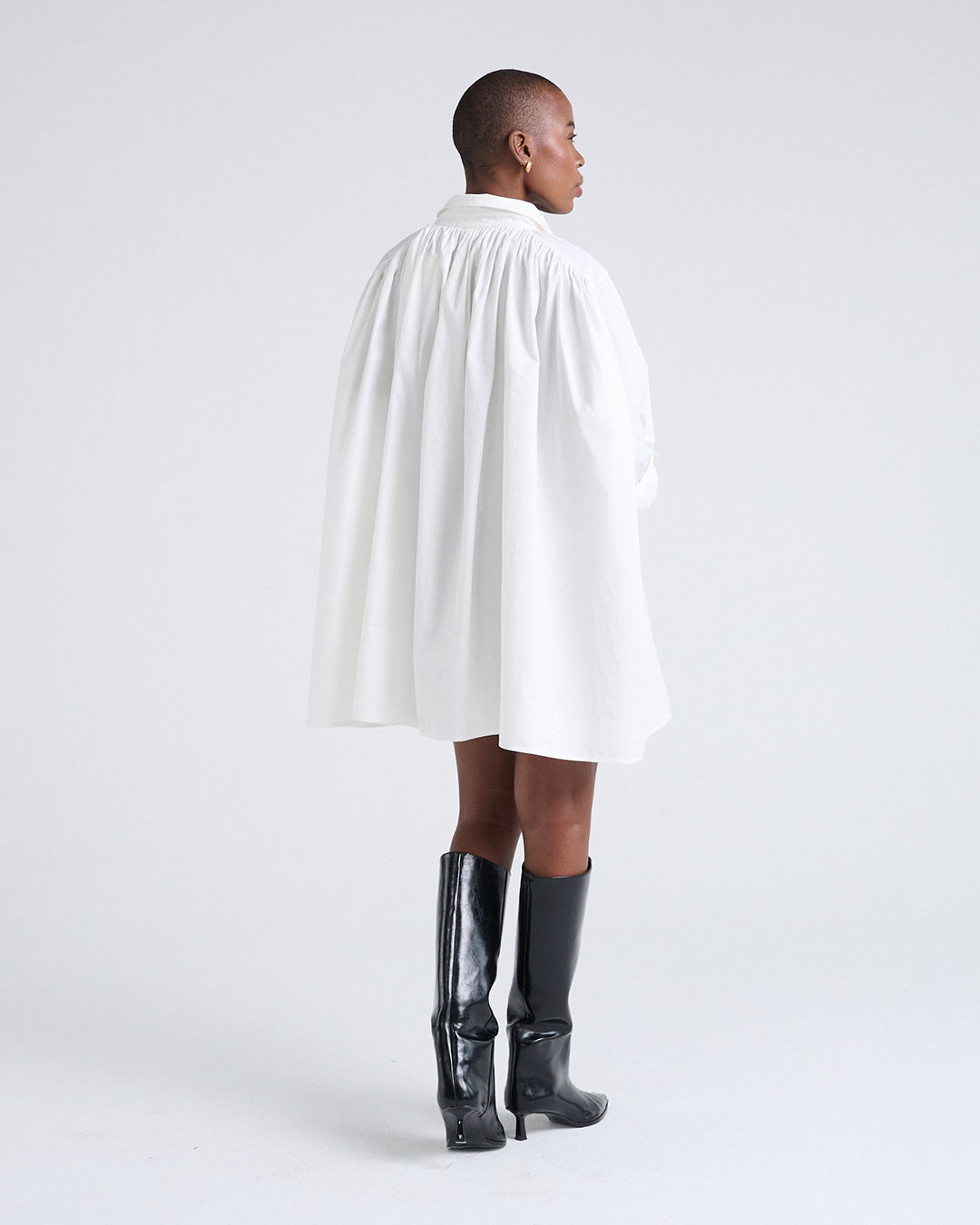 Two Way Sleeves Loose Fit Cotton Long Sleeves Dress in White