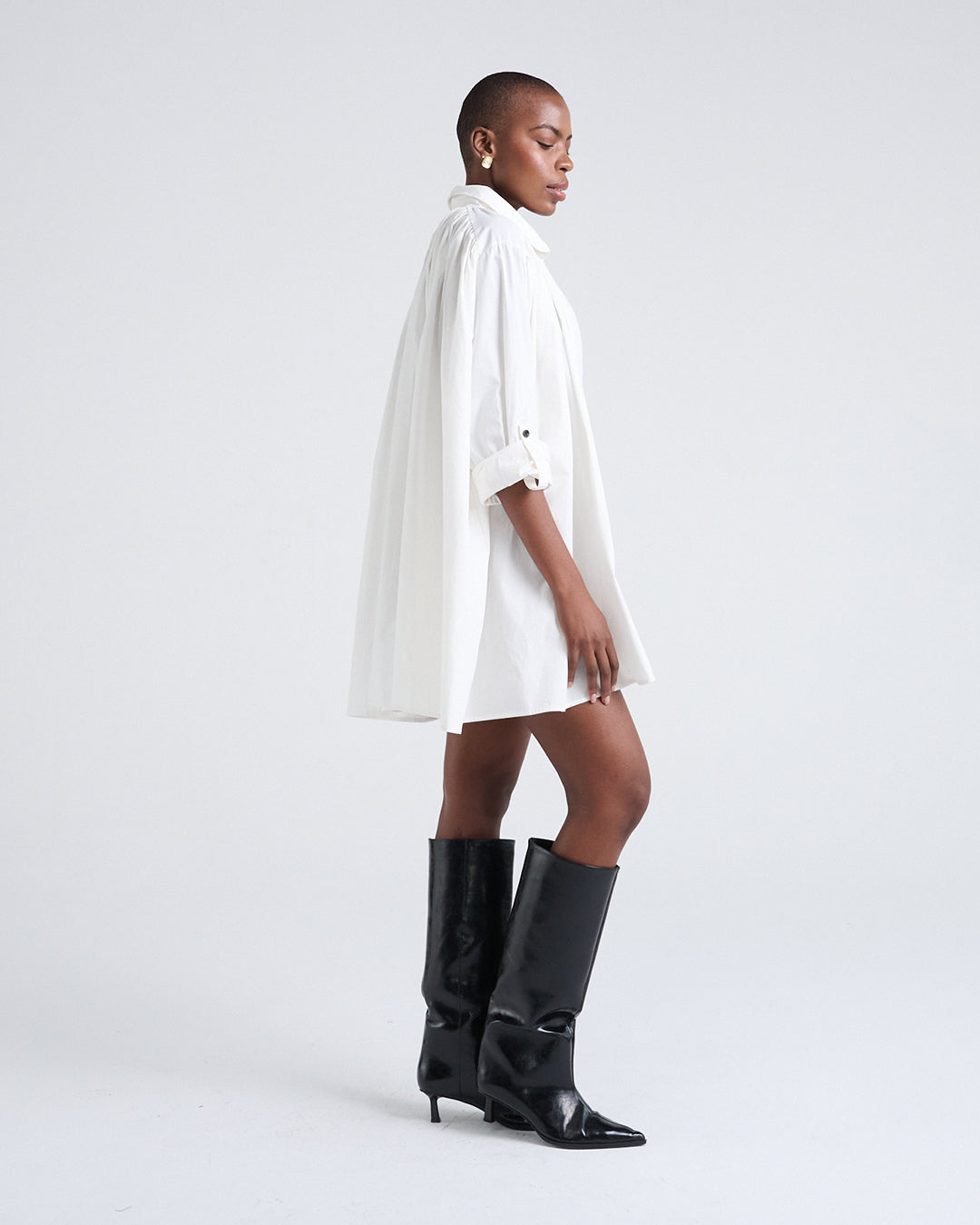 Two Way Sleeves Loose Fit Cotton Long Sleeves Dress in White