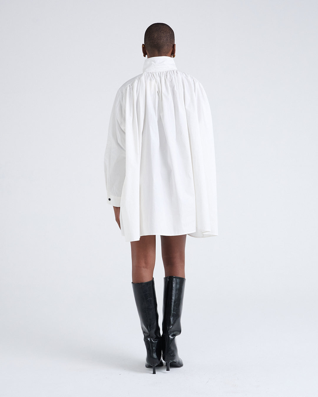 Two Way Sleeves Loose Fit Cotton Long Sleeves Dress in White
