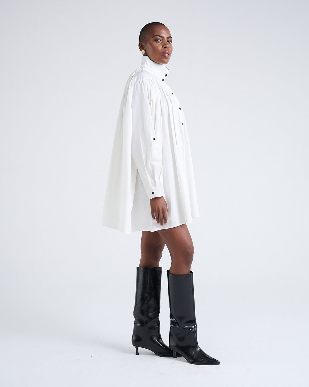 Two Way Sleeves Loose Fit Cotton Long Sleeves Dress in White