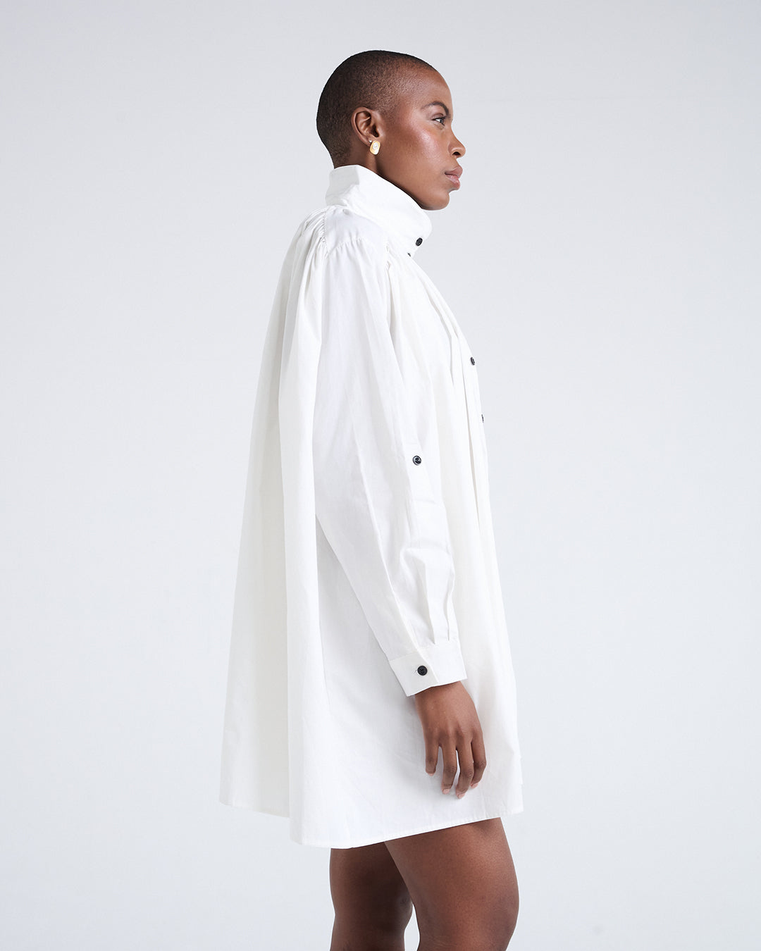 Two Way Sleeves Loose Fit Cotton Long Sleeves Dress in White