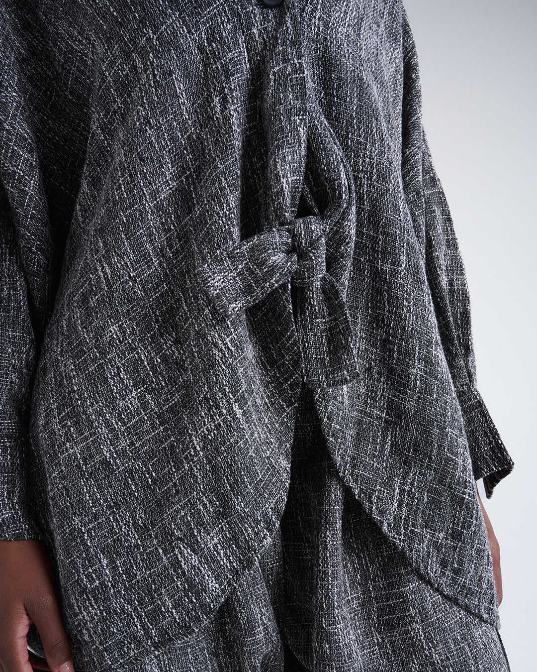 Designer Textured Linen-Blend Oversized Jacket – Batwing 5/4 Sleeves