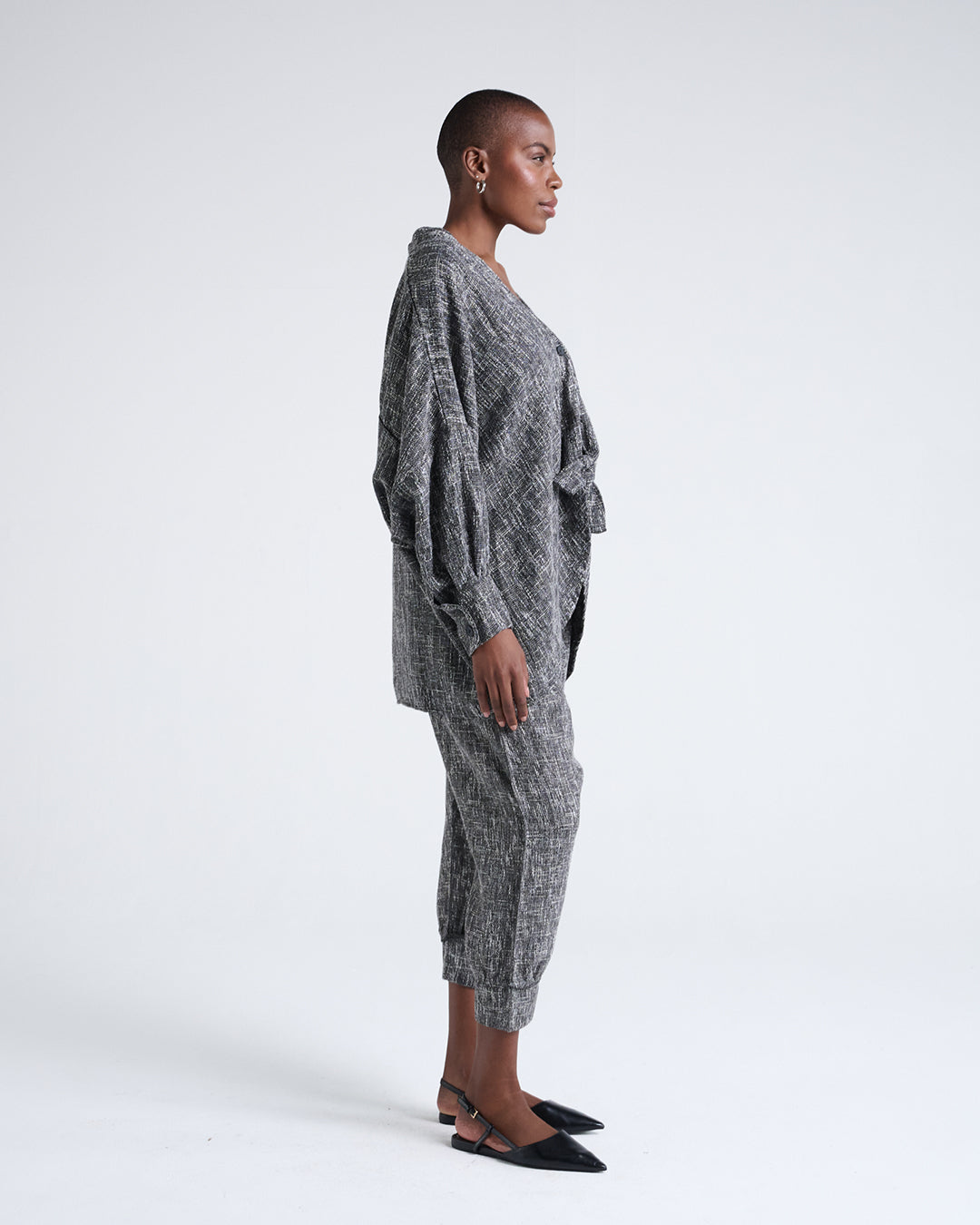 Designer Textured Linen-Blend Oversized Jacket – Batwing 5/4 Sleeves