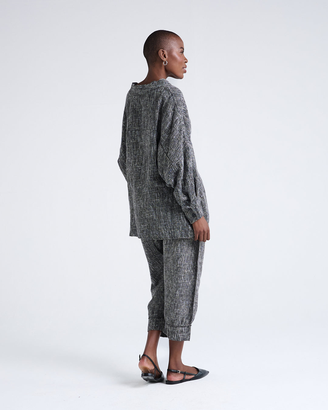 Designer Textured Linen-Blend Oversized Jacket – Batwing 5/4 Sleeves