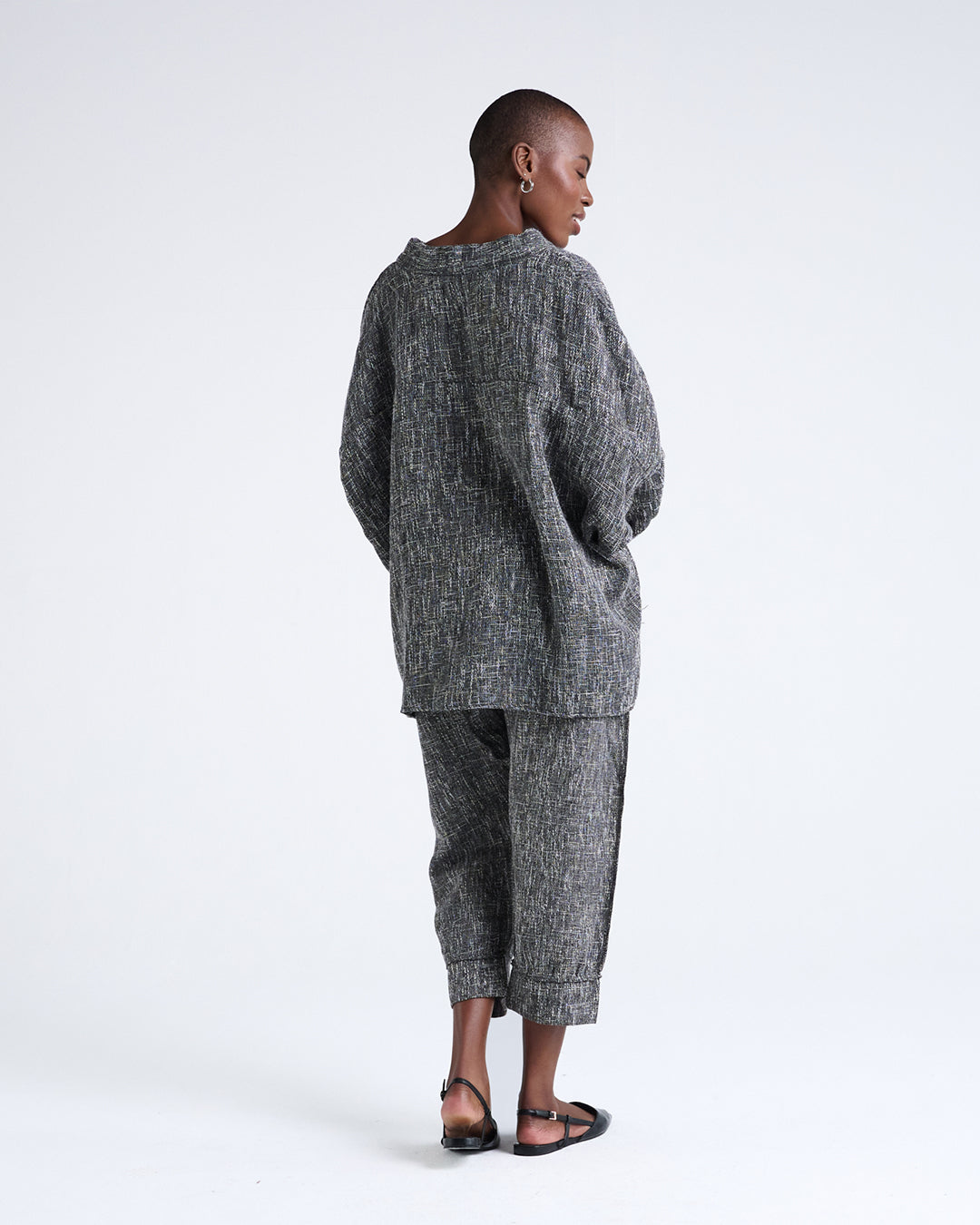 Designer Textured Linen-Blend Oversized Jacket – Batwing 5/4 Sleeves