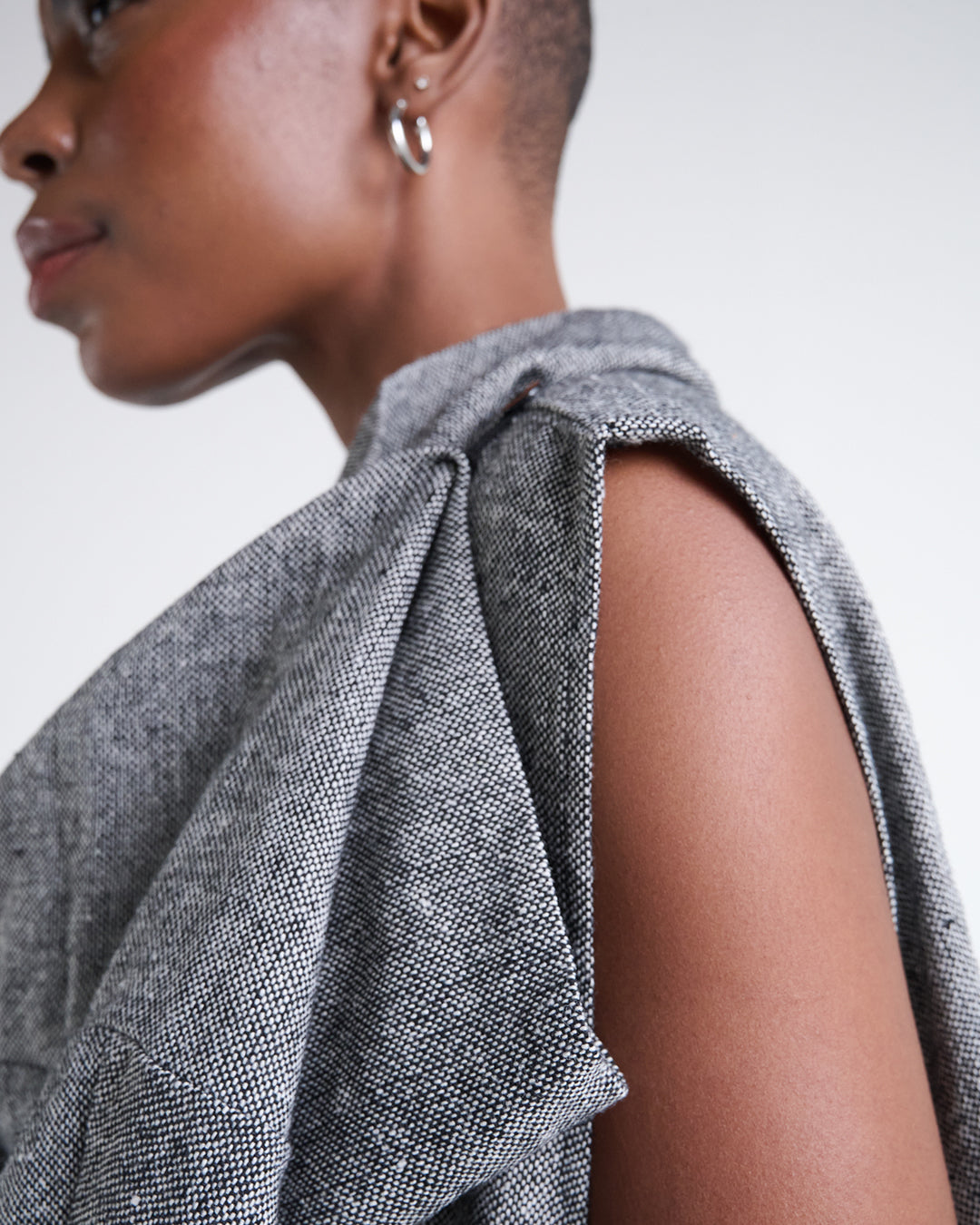 Asymmetric Neckline Linen-Blend Dress with Oversized Patch Pocket