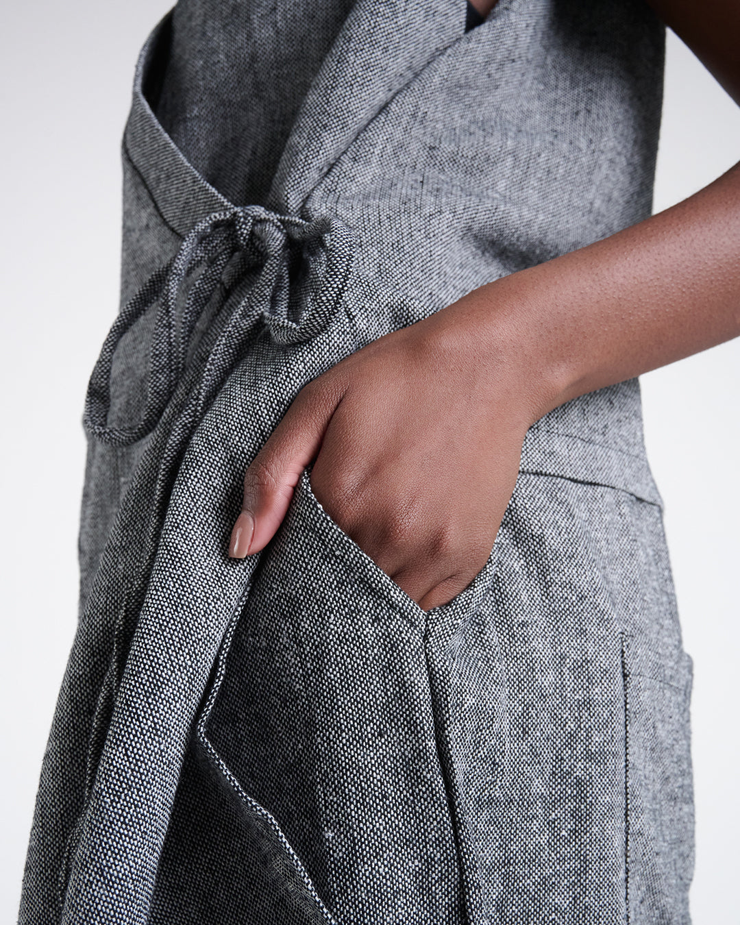 A touch of zen-Designer Asymmetric Vest in a Textured Cotton-Linen Blend