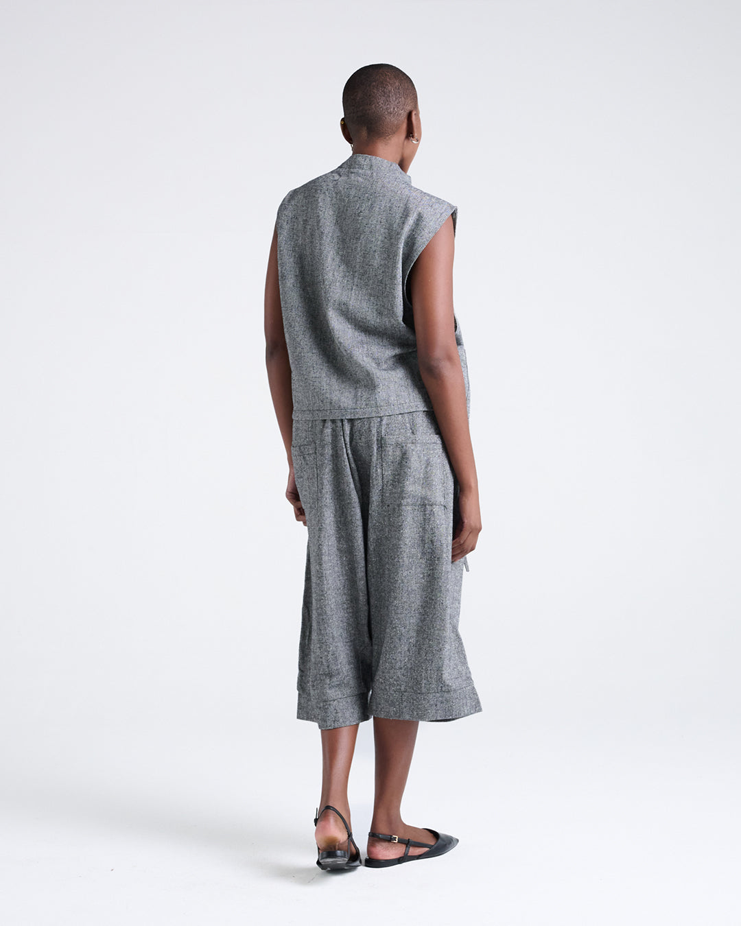 A touch of zen-Designer Asymmetric Vest in a Textured Cotton-Linen Blend