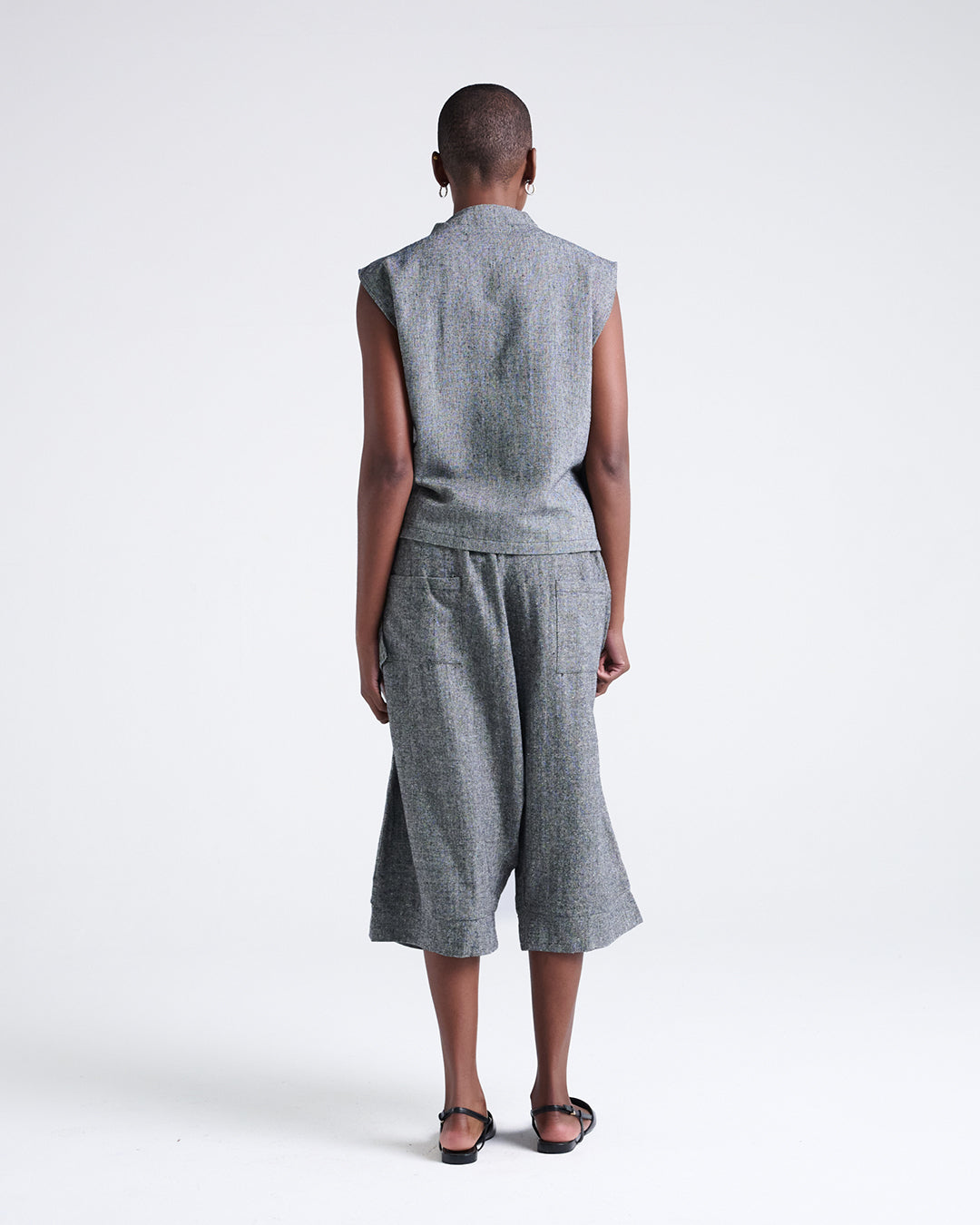 A touch of zen-Designer Asymmetric Vest in a Textured Cotton-Linen Blend