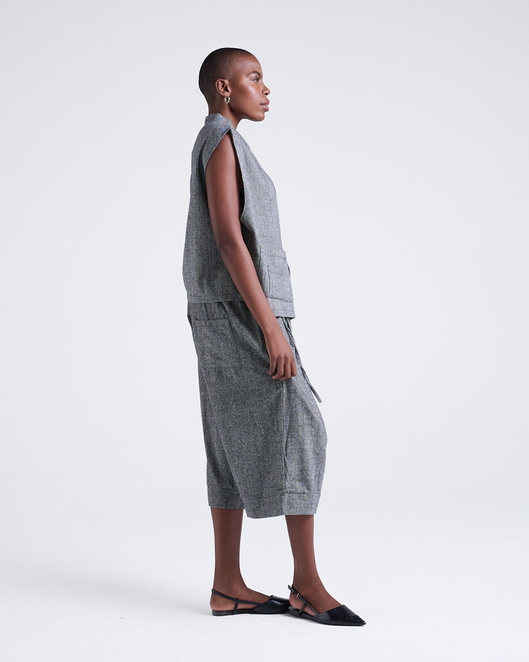 A touch of zen-Designer Asymmetric Vest in a Textured Cotton-Linen Blend