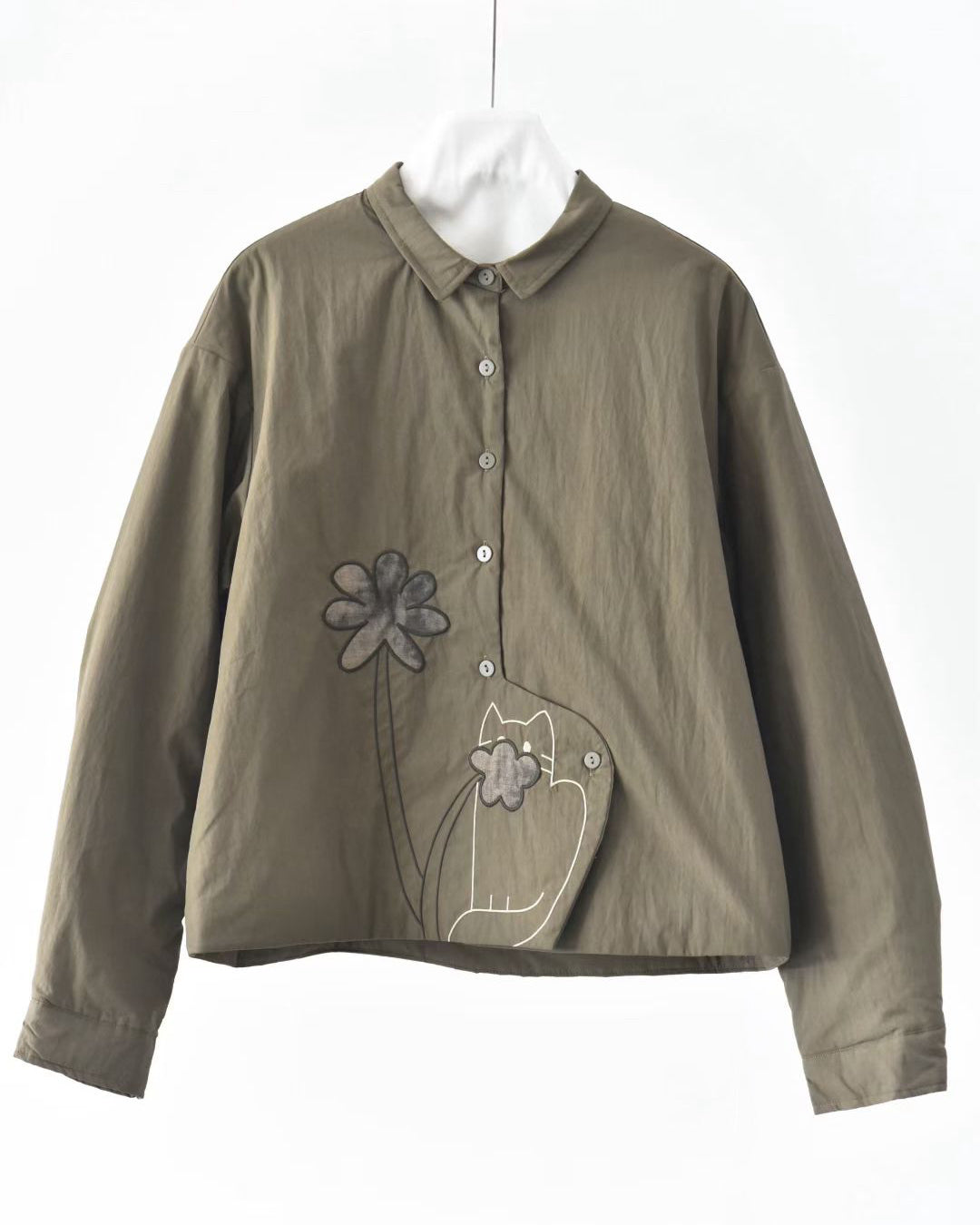 Kitten Sniffing Blossoms Quilted Jacket