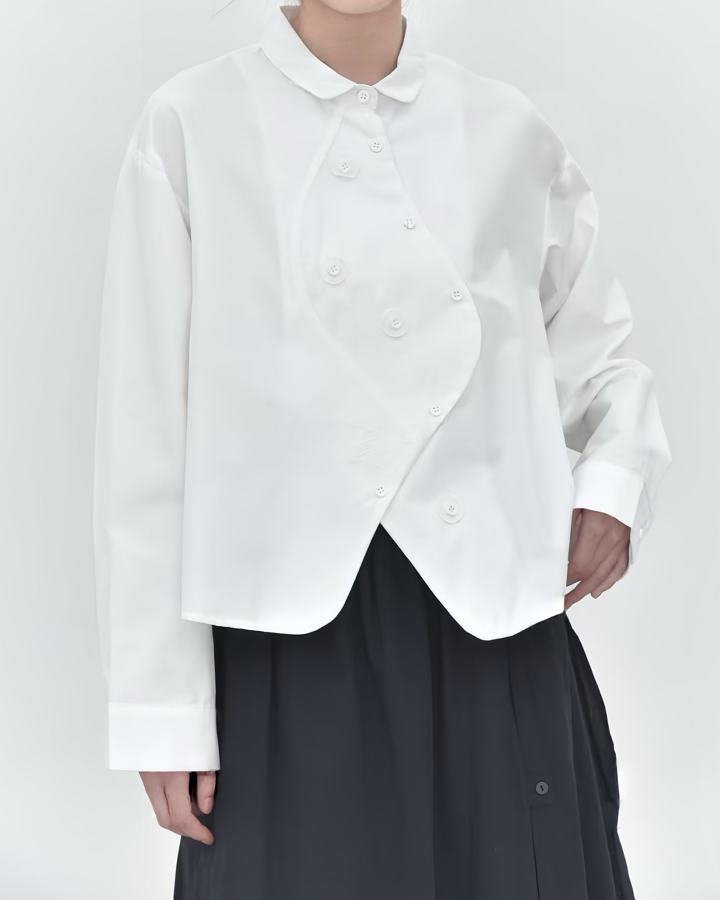 Hand-Appliquéd Curved Placket Long-Sleeve Shirt