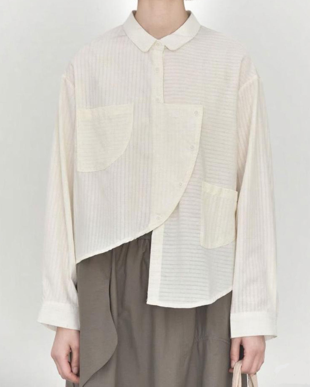 Artful Asymmetric Striped Shirt Available in Black and White