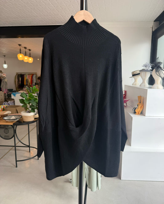 Wool-Cashmere Blend Mock-Neck Jersey with Cross-Over Draped Hem