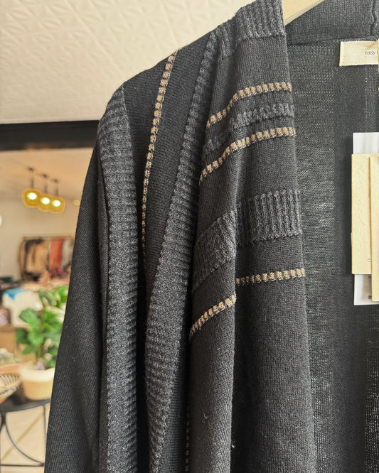 Wool-Cashmere Blend Striped Jacquard Fringe Hem Knit Cardigan