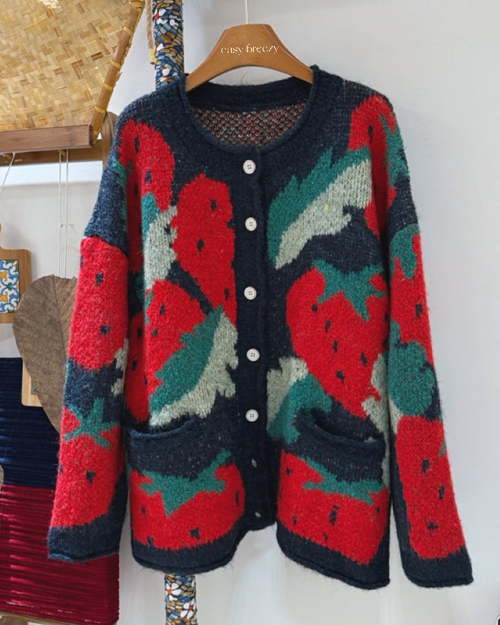 Big Strawberry Knit Oversize Cardigan
