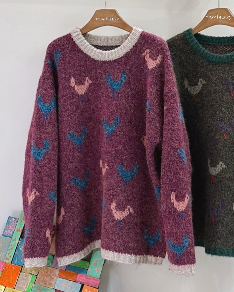 Birds Knit Oversize Jersey