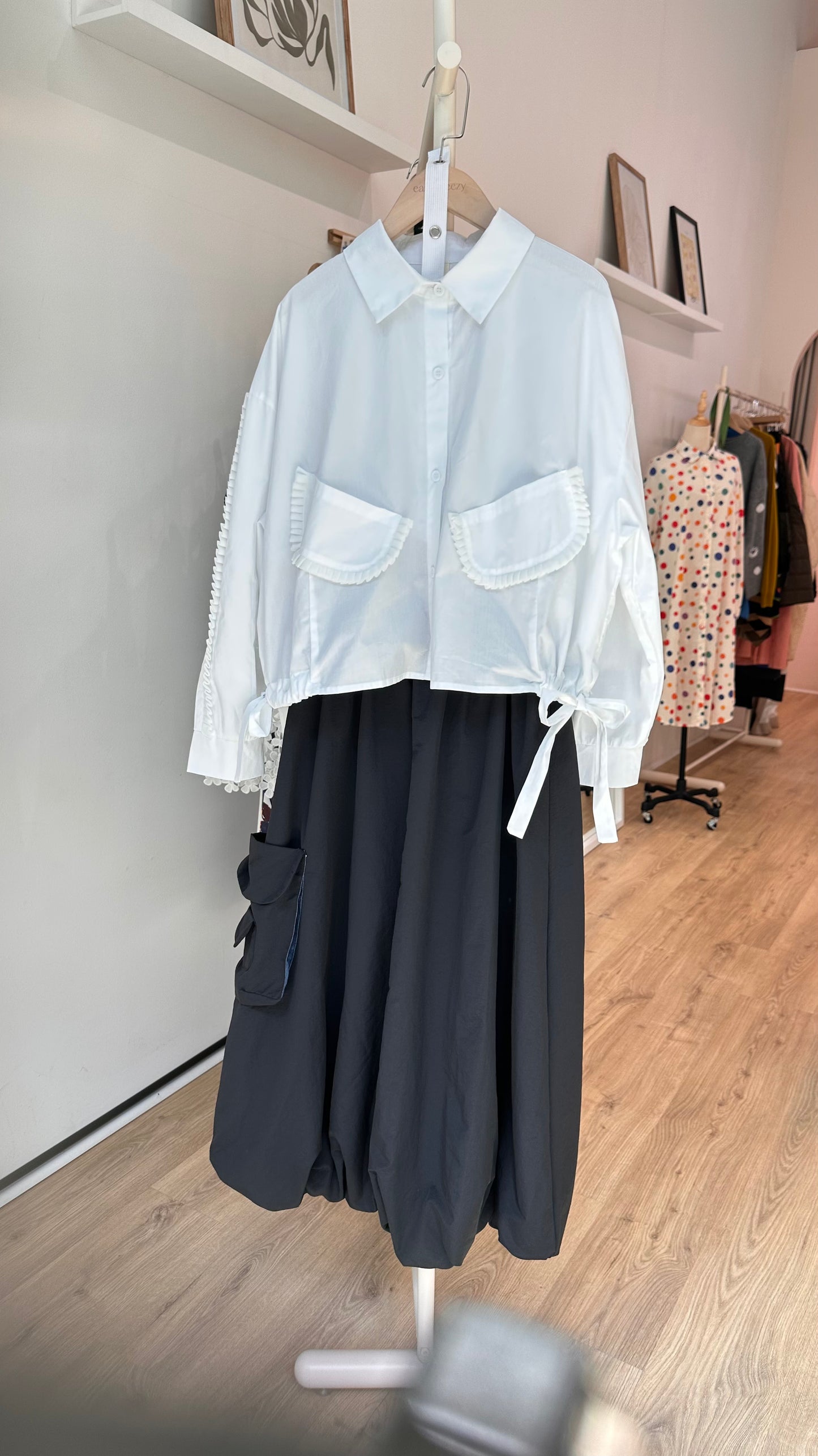 Denim Patched Bag Sports Fabric Balloon Skirt