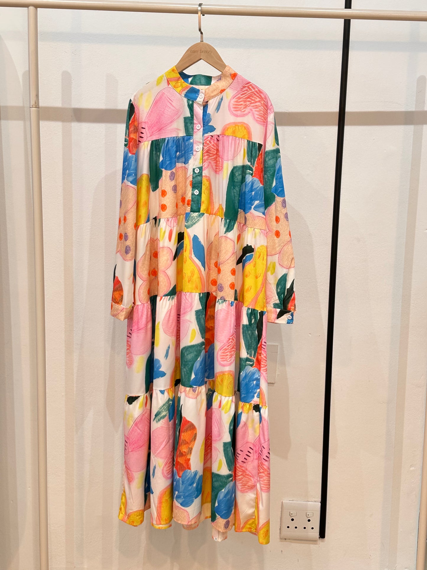 Joyful Fruit Illustration Long Sleeves Maxi Dress