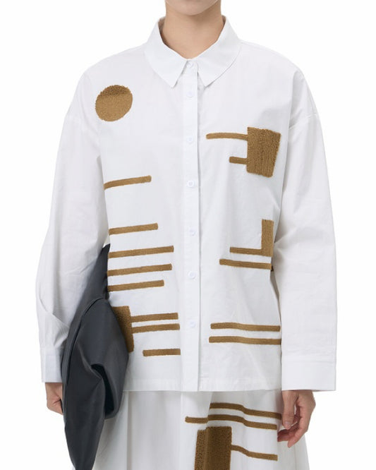 Geometric Chenille Embroidery Cotton Shirt