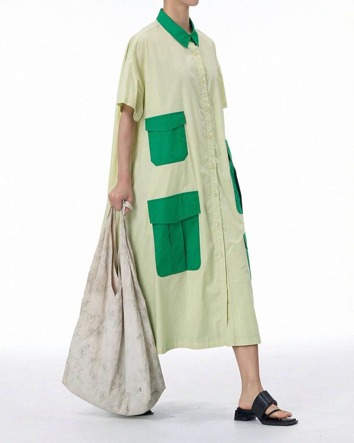 Pre-order Colour-Blocked Utility Dress with Multiple Pockets