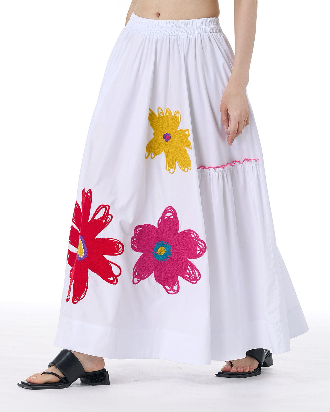 Spring Floral Embroidered Cotton Skirt