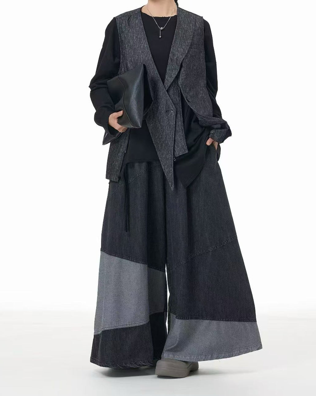Color-Block Patchwork Denim Pants
