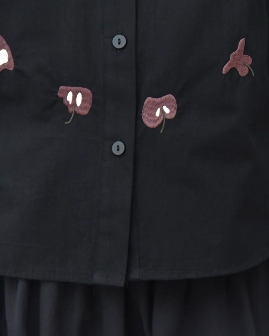 Apple Motif Embroidered Long-Sleeve Shirt
