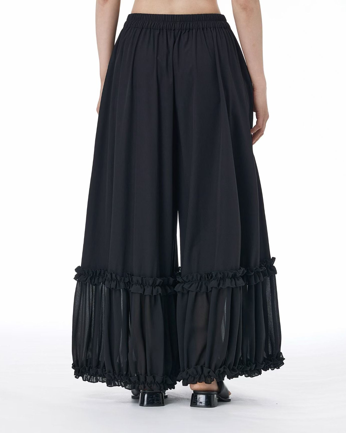 Wrinkle-Resistant Pants with Chiffon Ruffle Details