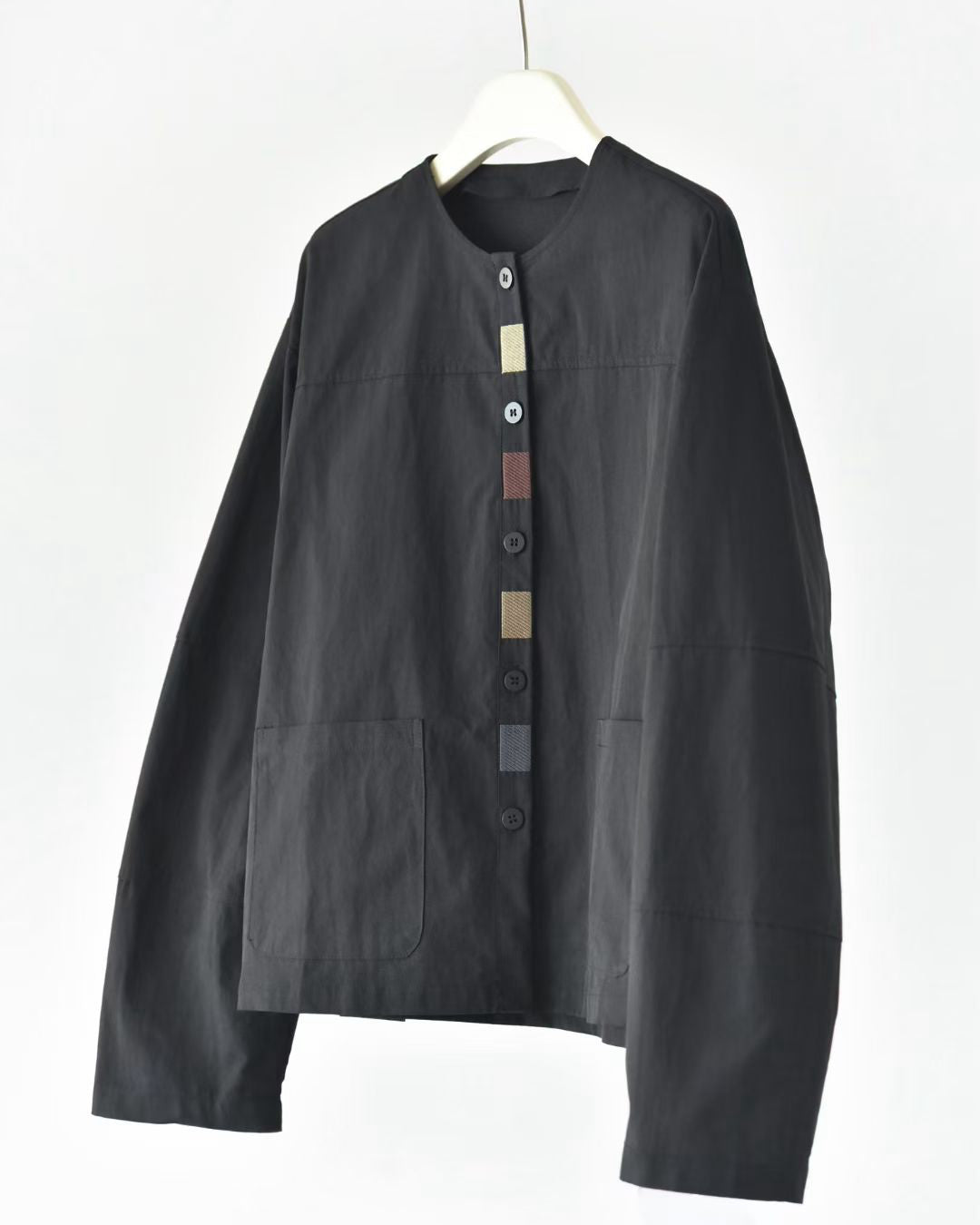 Gradient Colour-Block Embroidered Crew Neck Jacket