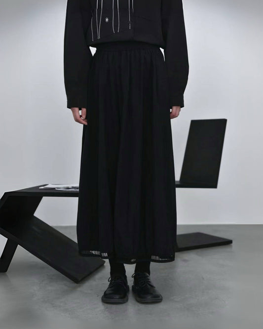 Textured Wide Pants with Cut-Out Hem