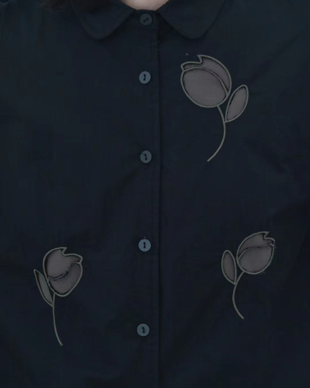 Tulip Embroidered Padded Shirt Jacket