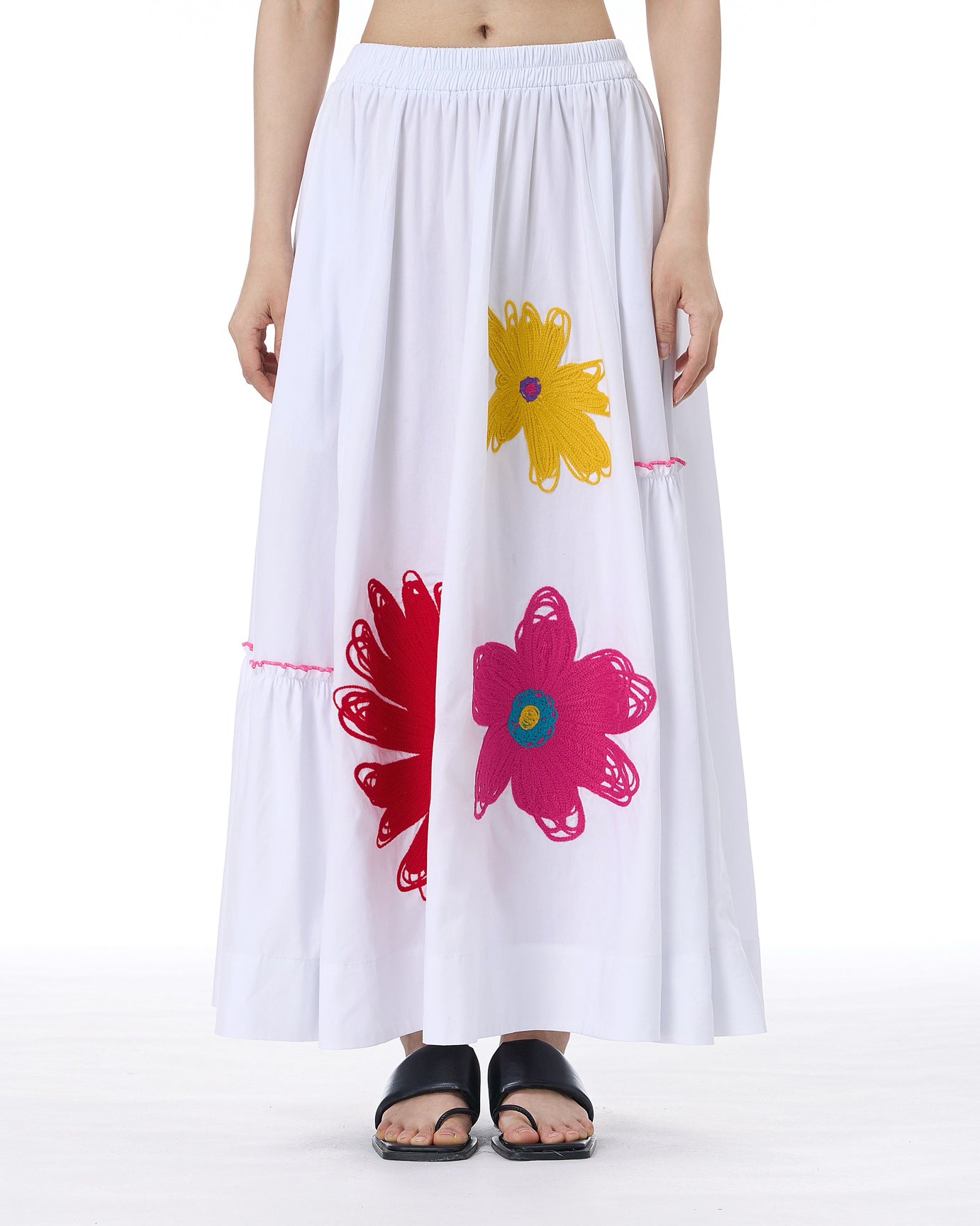 Spring Floral Embroidered Cotton Skirt